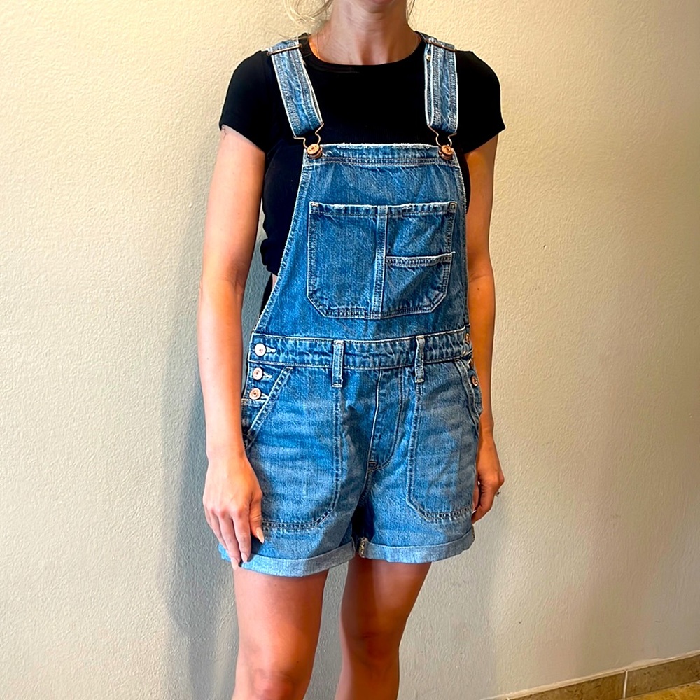 Oversized Denim overall shorts, XS, American Eagle
